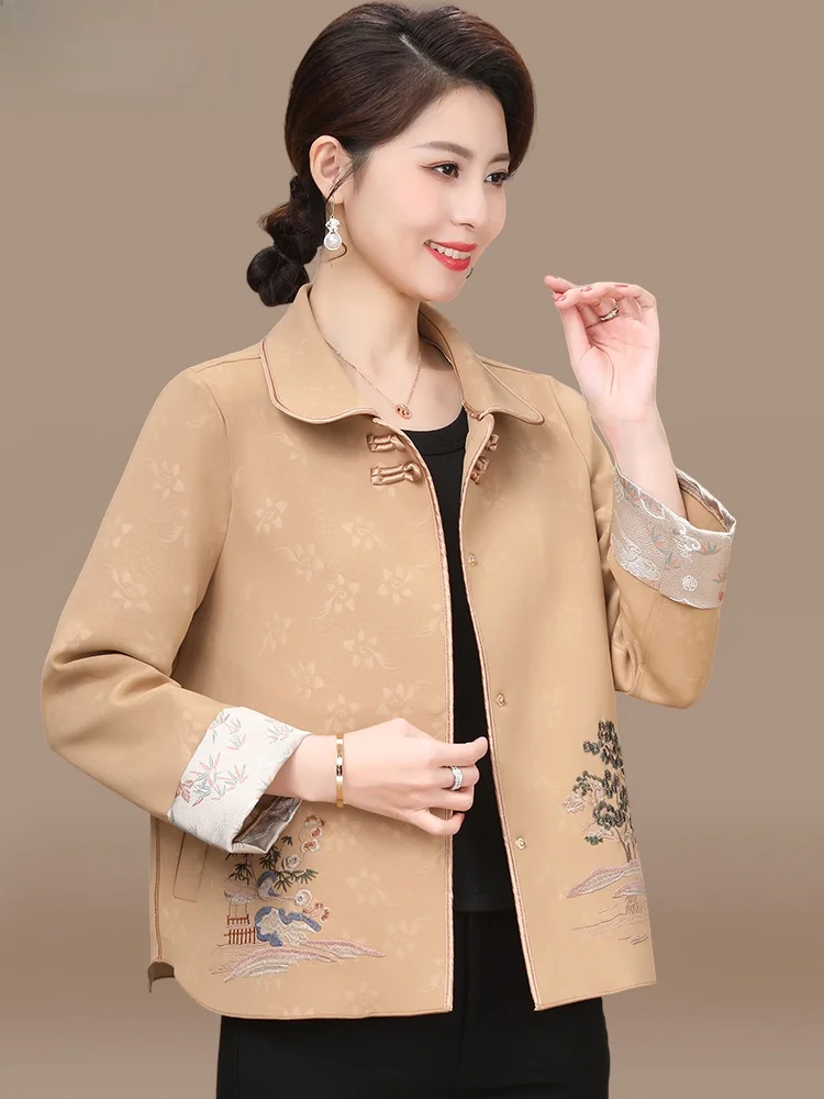 

Sli Spring Outerwear for Women over 50 Faionable Chinese Sle Jaet Loose Fit Embroidered ort Length Cardigan