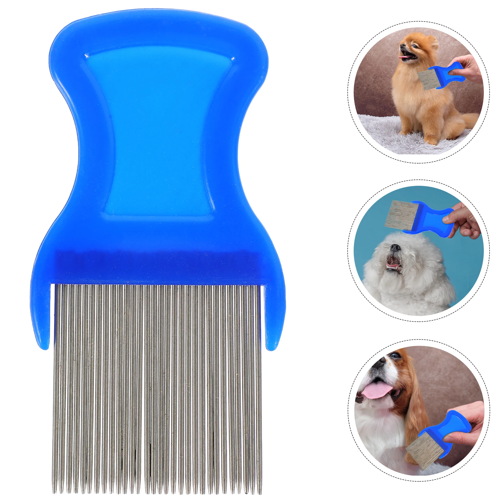 

Sky Blue Pet Dog Cat Flea Egg Dirt Remover Stainless Steel Tooth Comb Ergonomic Handle Cleaning Comb Grooming Brush