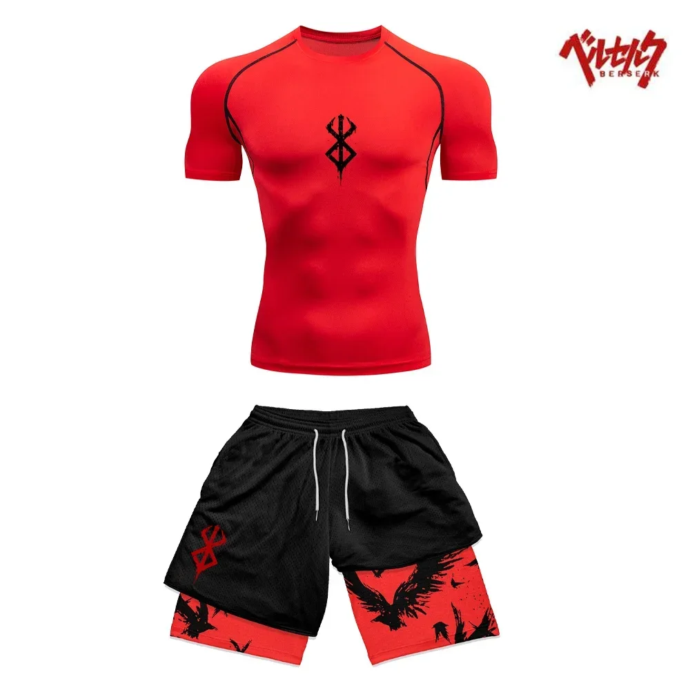 Compression Sportswear Set Fitness Suit for Men Quick Dry Compression Shirt+Gym Shorts 2PCS Running Workout