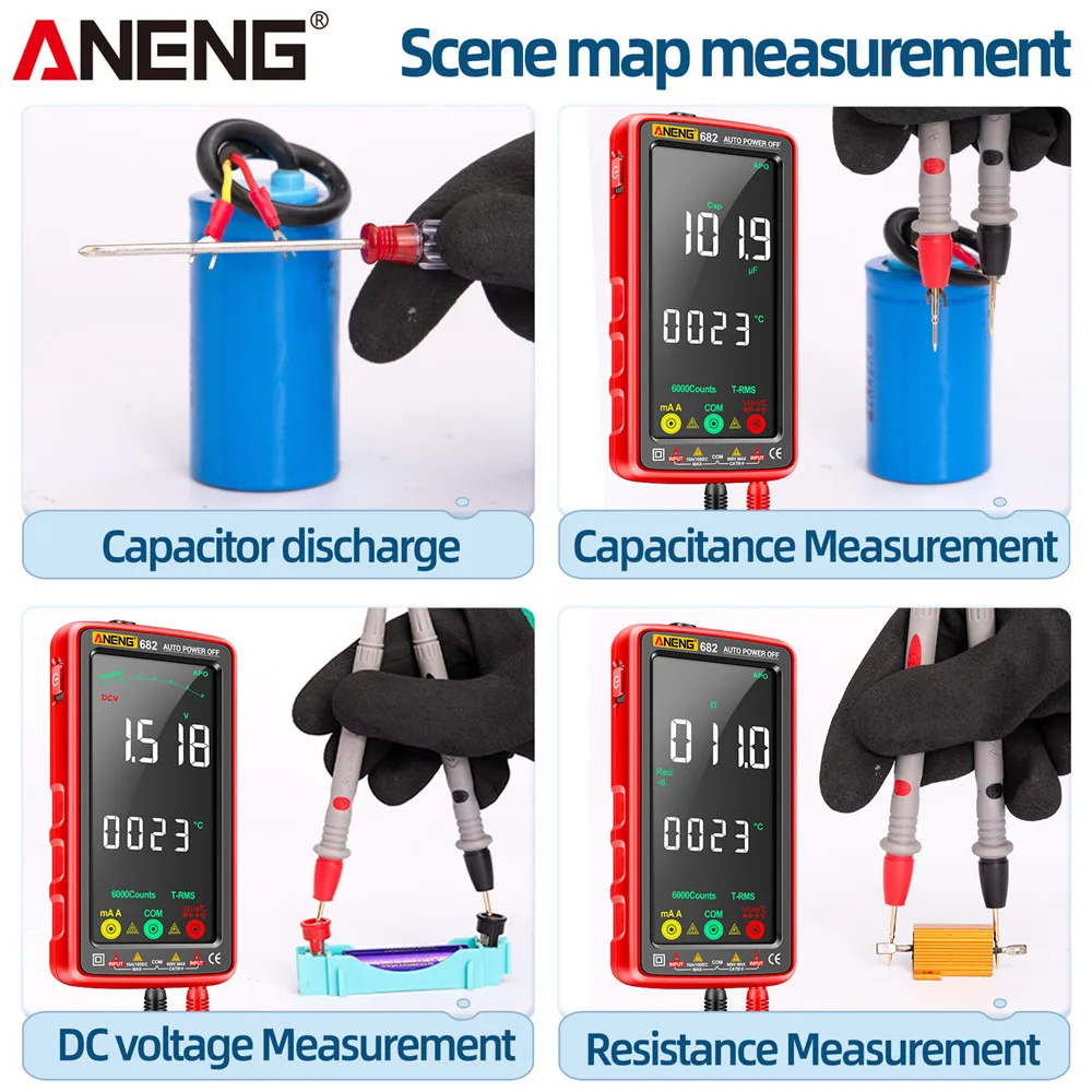 Imagem -03 - Aneng 682 Multímetro Profissional Inteligente Amperímetro ac dc Tester de Tensão Ohm Elétrico Recarregável Ferramenta Tester Diodo para Eletricista