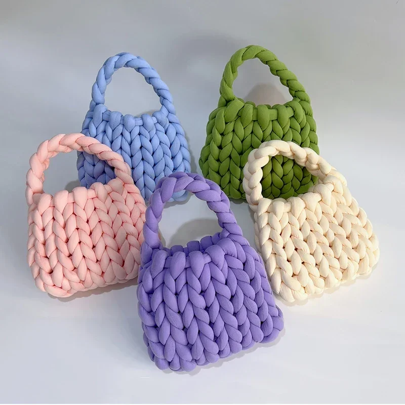 DIY Crochet Bags Handmade Women Underarm Bag Designer Winter Tote Bag Knitting Handbags for Women Woven Chunky Knitted Purse