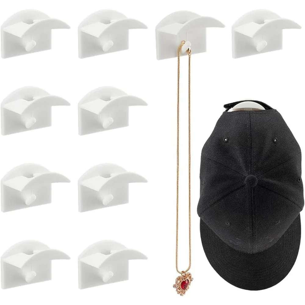 10 Pack Adhesive Hat Hooks, No Drilling Racks for Baseball Caps and Bags, Wall Mounted Hooks, Minimalist Hat Rack