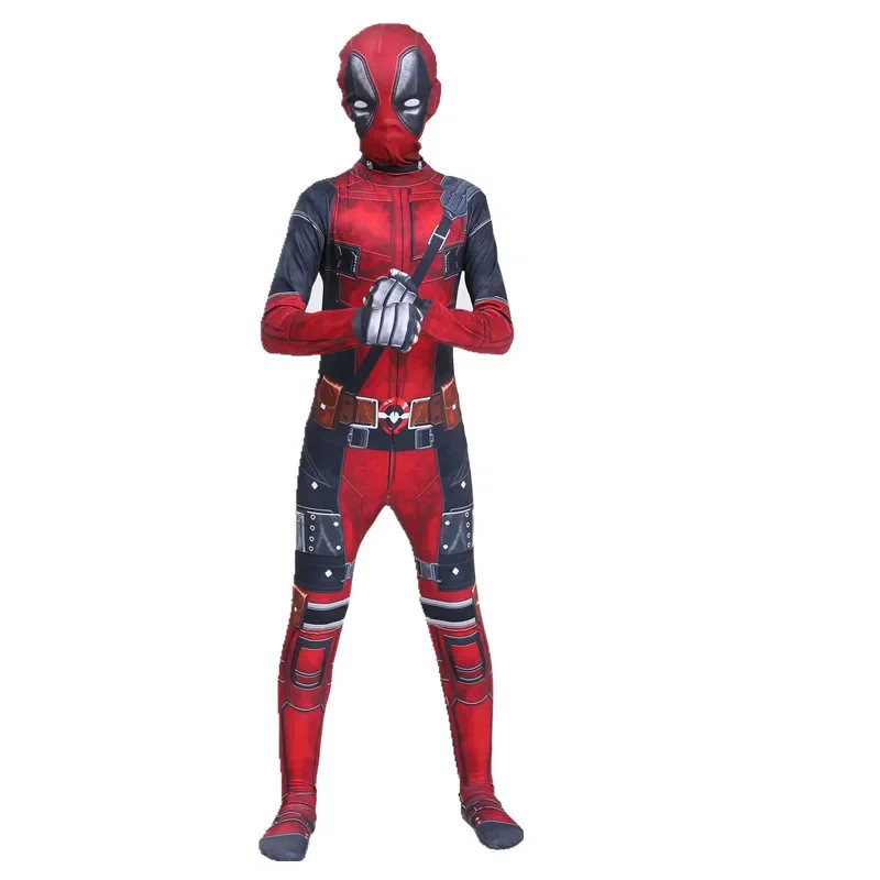 ซูเปอร์ฮีโร่ Deadpool ชุดเครื่องแต่งกายฮาโลวีน COSPLAY Jumpsuit เด็กแฟนตาซีตัวละครภาพยนตร์หน้ากาก Tights ดาบและกระเป๋าวันหยุดชุด