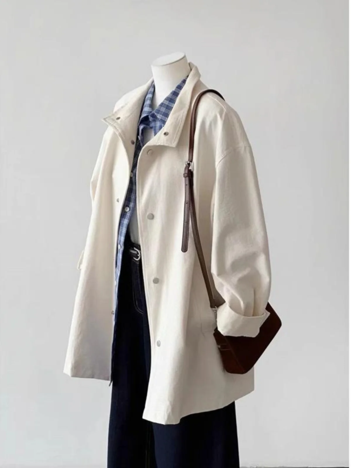 Trenchcoat Kort Windjack Dames 2025, Klein Afneembaar Seizoensmanchet Punk Gothic Effen Rits Trend Ultravioletbestendig Boho Terug