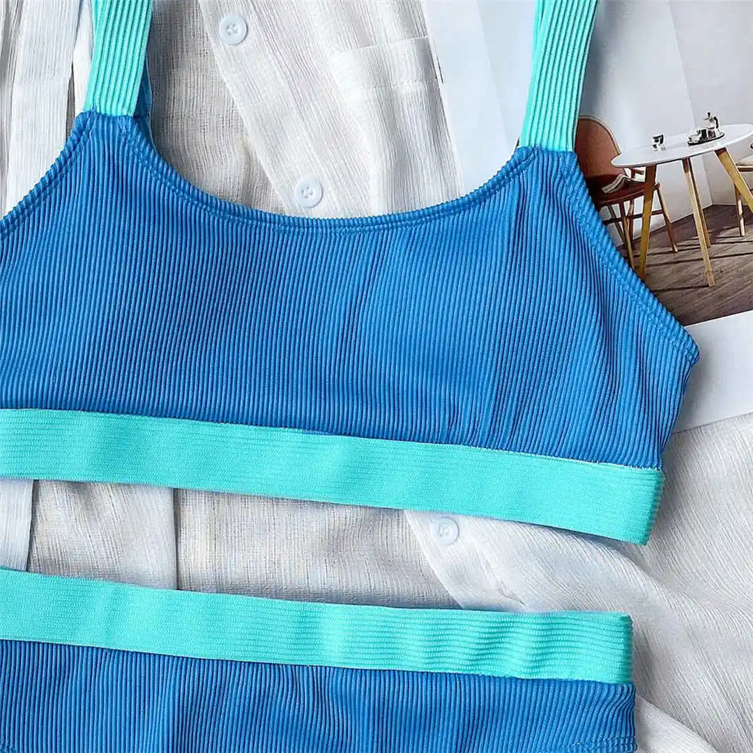 Neuer, verführerischer, gerippter Badeanzug mit aufgesetzten Elementen, hoch geschnittener Bikini, Damen-Badebekleidung, zweiteiliges Bikini-Set, Badeanzug, Badebekleidung, Modell V2329. – Detail 25