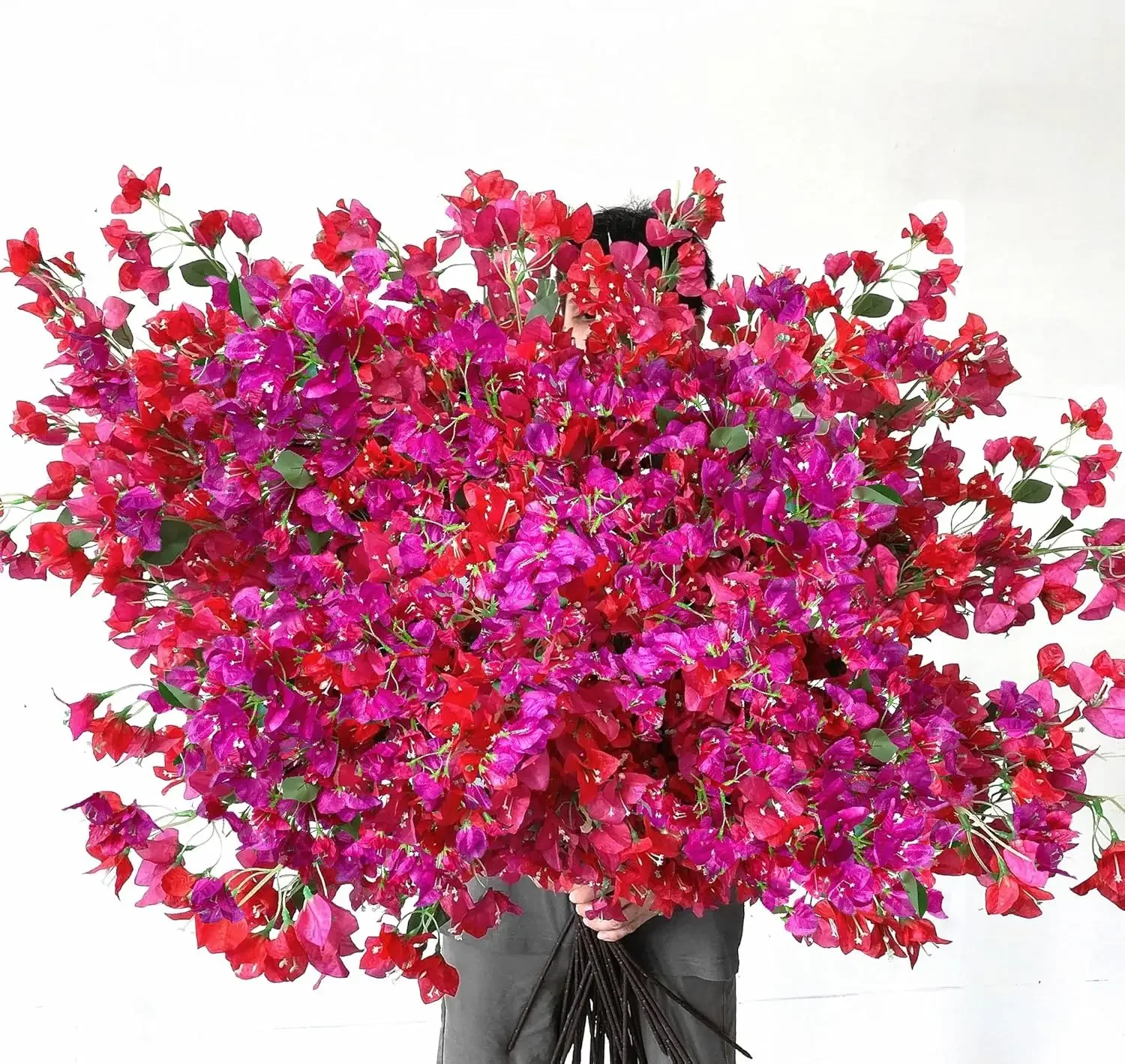 40Pcs in Bulk Artificial Bougainvillea Silk Flowers Branches Long Plant Stems 45