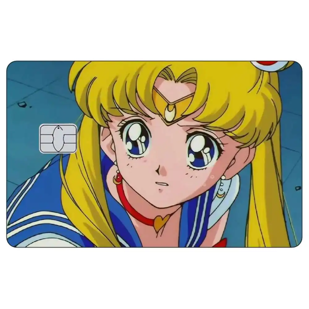 Stiker Kulit Kartu Kredit Bank Kartun Anime Lucu Tsukino Usagi Casing Penutup Stiker Kulit Film Pelindung Kartu Metro Berperekat
