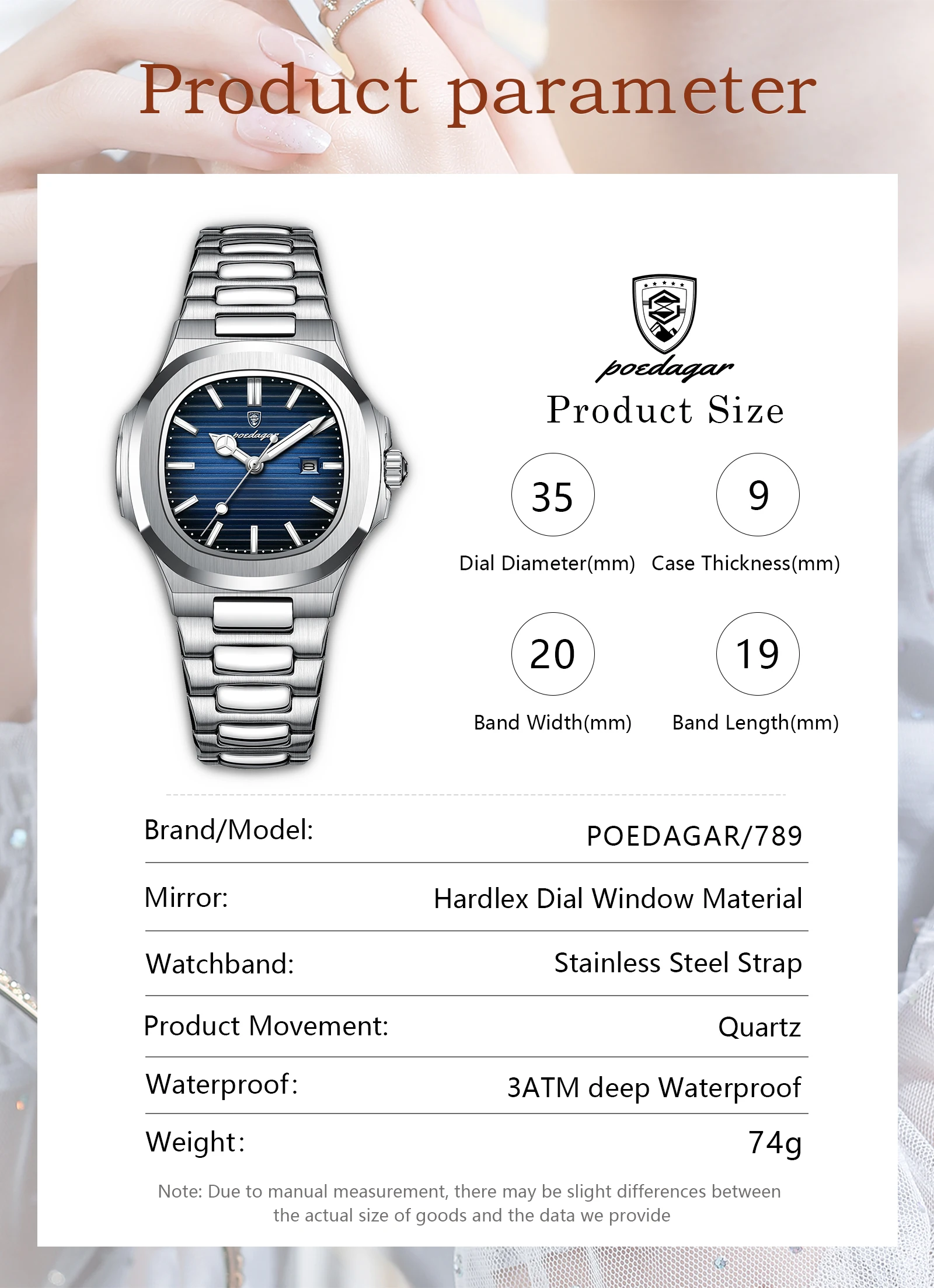 POEDAGAR Luxus Damen Quarzuhr Datum Wasserdicht Leuchtende Damen Armbanduhr Edelstahl Mode Uhren Für Frauen Reloj – Detail 5