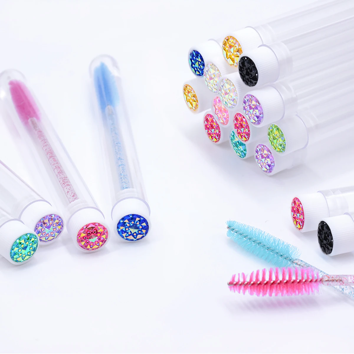 20 個まつげエクステンションブラシチューブ付きラッシュマスカラワンド眉毛コームスプーリーコンテナ使い捨てメイクツールアプリケーター