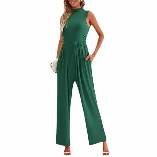 

Women's Formal Wide Leg Jumpsuit Original Design Diamond Embellied mid Waist Long Pants Thiened Elastic Fiber