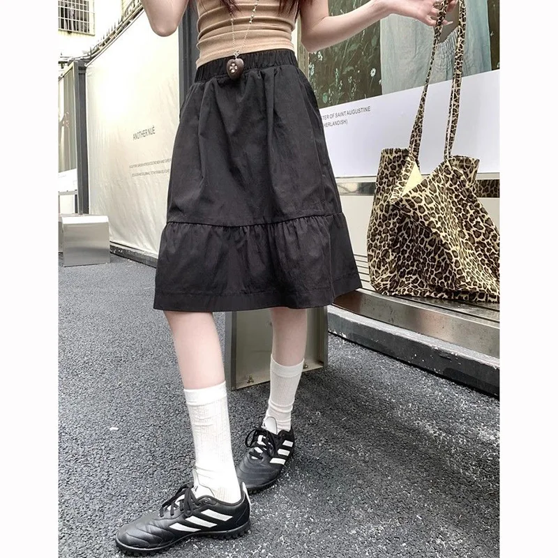 

Summer Girls Comfortable Slim Fit A-line Skirts Female Korean High Waist Thin Skirts Women Ins Fashion Solid Midi Dress
