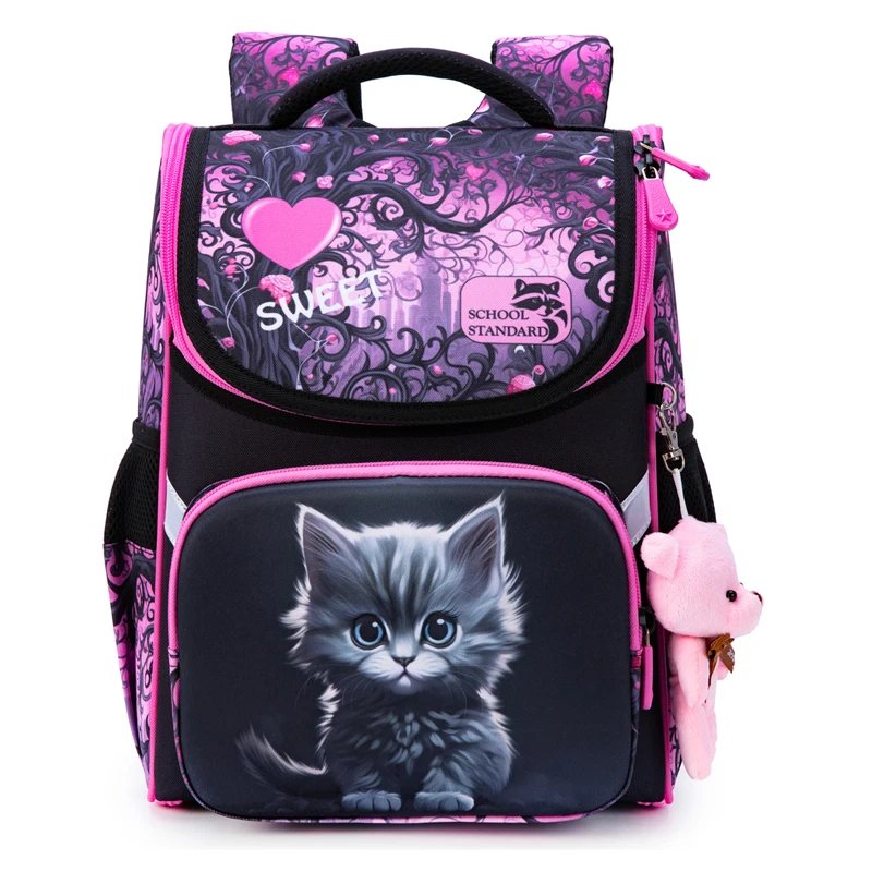 Orthopedic School Bags For Girls Cartoon Cat 3D Folded Backpacks Girl Waterproof Children Primary School Bag Kid Mochila Escolar