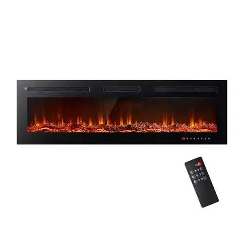 Electric Fireplace, 50 inch Wide Recessed/Wall Mounted Electric Fireplace, Remote Control with Timer 12 Adjustable