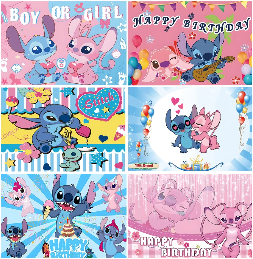 Disney Lilo and Stitch Angel Backdrops For Happy Birthday Party Decor Boy Or Girl Gender Reveal Decoration Custom Backgrounds