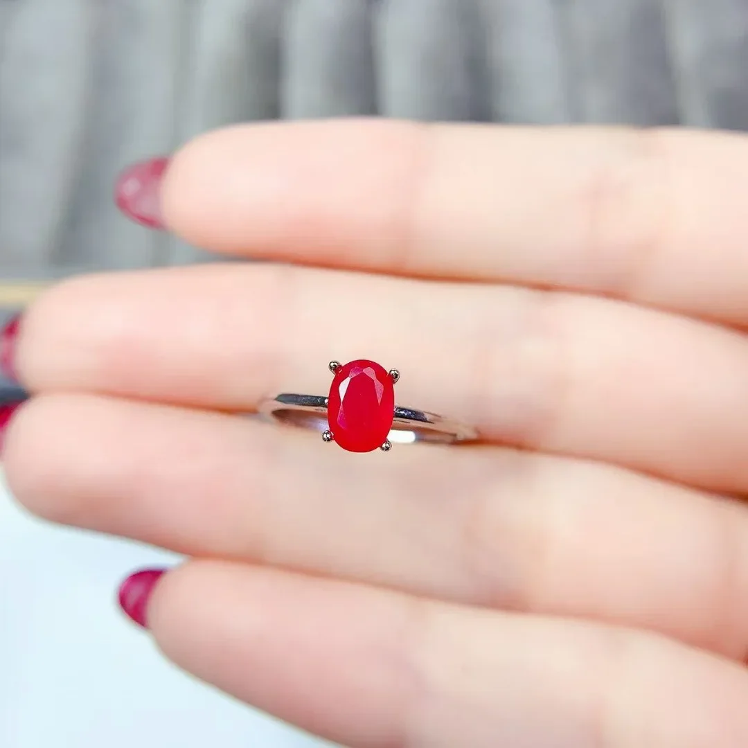 Luxury Women Natural Ruby S925 Sterling Silver Ring Designer Fashion Jewelry Piece Ideal As An Elegant Chic Gift