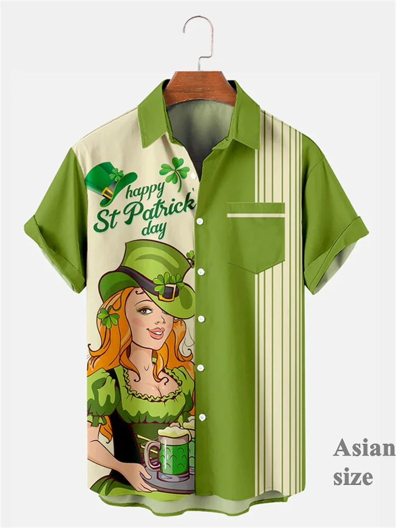 Happy St Patricks Day Shirt 3d Printed Green Clover Shirts Men Women Fashion Short Sleeve Button Down Casual Shirt For Men Gifts