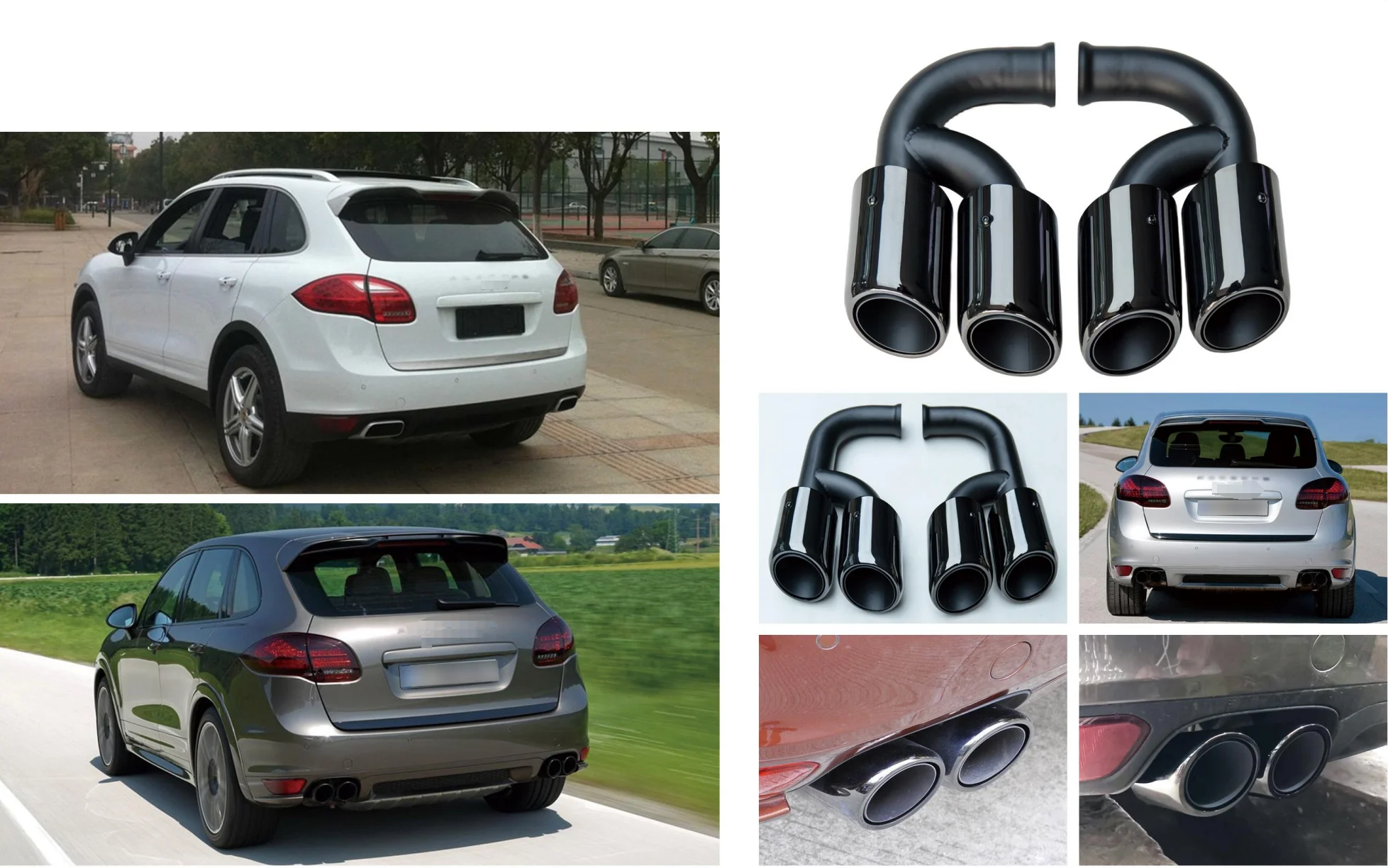 Car exhaust tailpipe modified bright black sports  tips for Porsche Cayenne Turbo 2011-2014