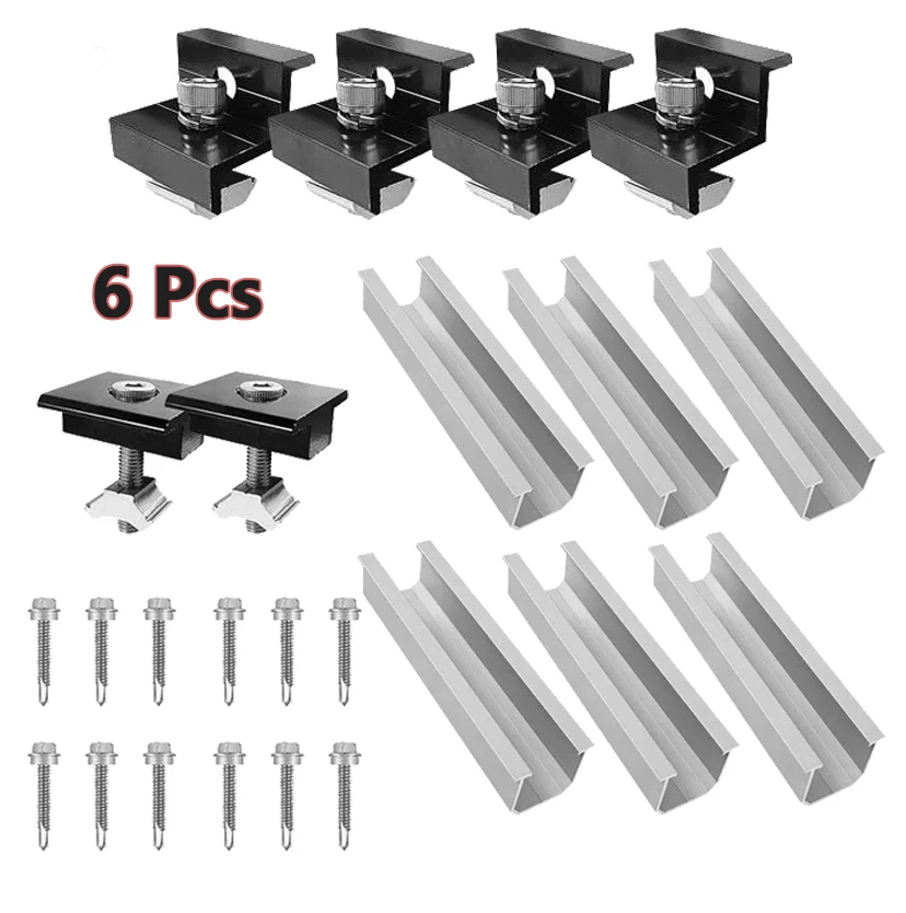 

Solar Panel Black Bracket, 4/6 x 120mm Aluminium Extrusions Mounting Rail, Solar Mounting Rail Connector for for Roof