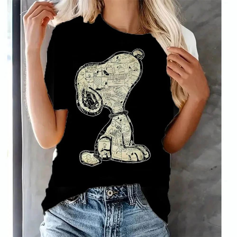 Women o-neck T-shirt Snoopy Print Fashion Y2k Streetwear Summer Short Sleeve Women's Oversized Tshirt Y2K