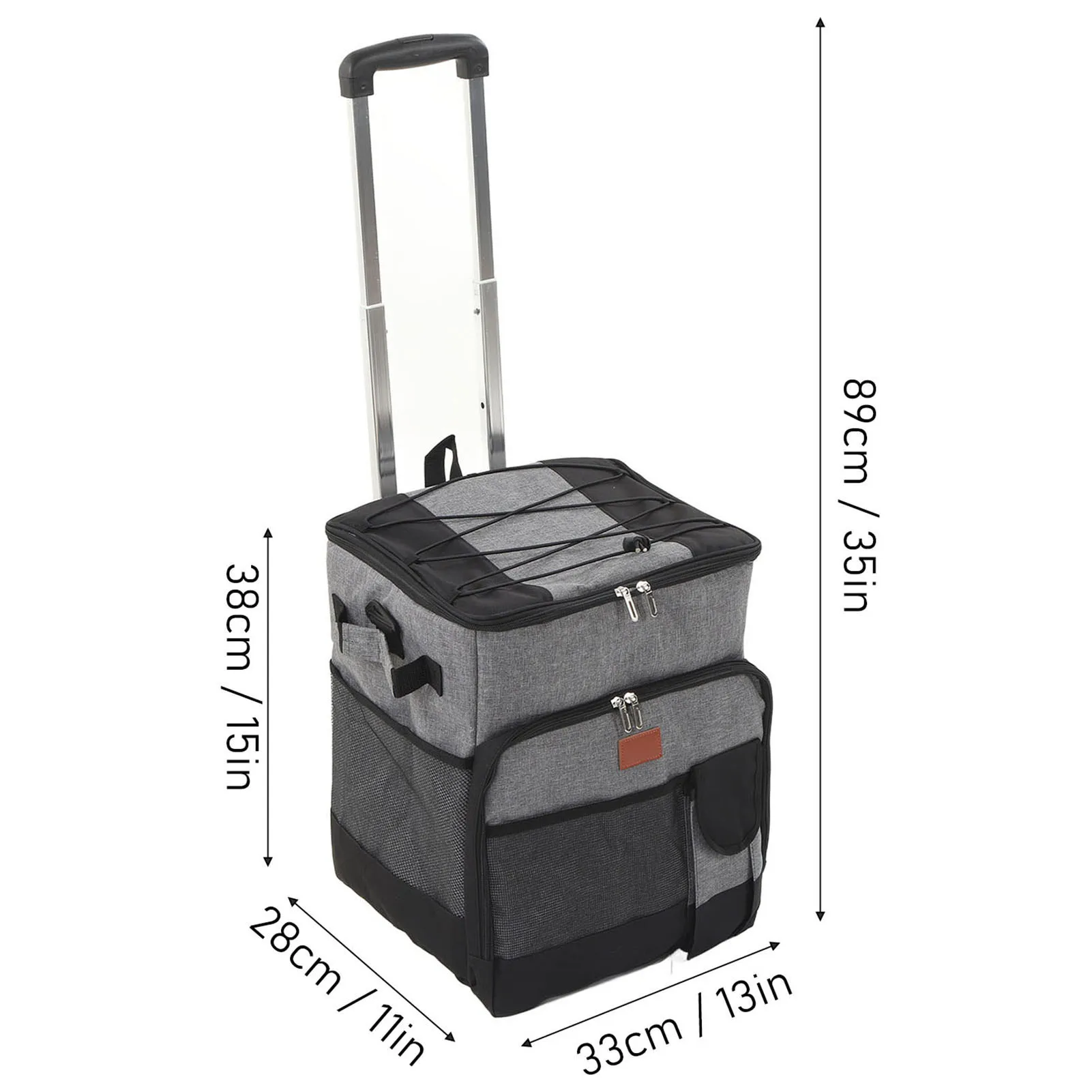 Rolling Cooler with Wheels 35L Rolling Cooler Bag with Wheels Waterproof Oxford Cloth Insulation Bag Lever Type Trolley Box Gray