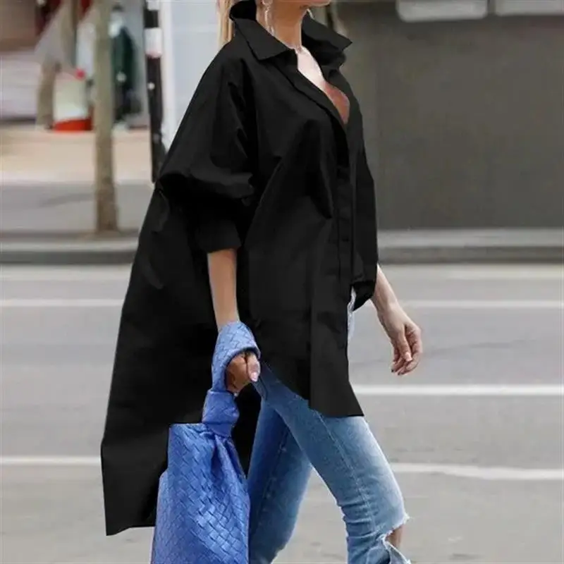 Loose Women's Long Sve irt Casual Sle Lantern Sve Regular Thin Pure Color Fem Faion Summer irt