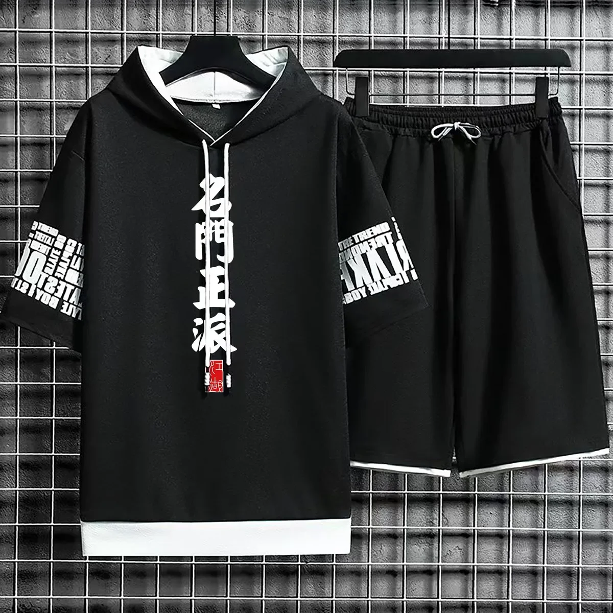 

Summer Suits Hoodies Set Shorts Pullover Hat Casual T Shirt T-shirt Hood Print Hoodie Men Clothing for Men New Top Short Sleeve
