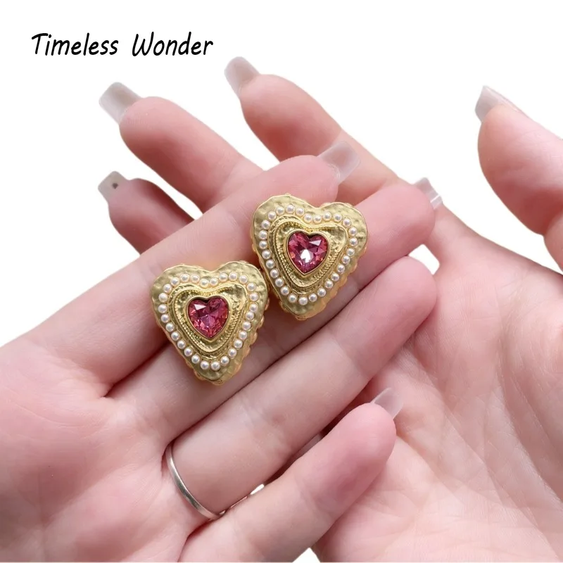 

Timeless Wonder Fancy Zircon Geo Heart Stud Earrings for Women Designer Jewelry Runway Goth Rare Gift Top Trendy Cute 5450