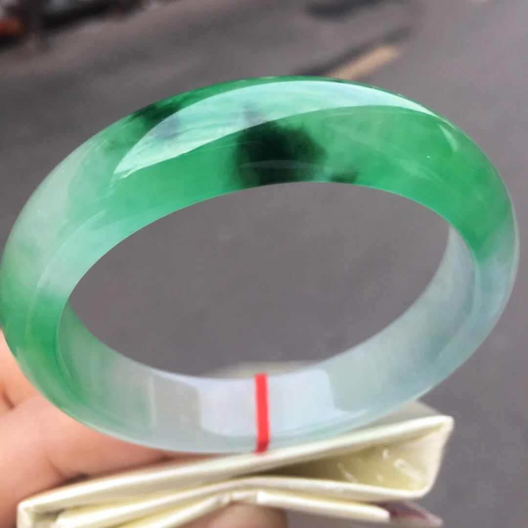 

High Quality Jadeite Ice Transparent True Color Floating Green Flower Perfect Bracelet Handring Jade Bangles Fine Jewelry