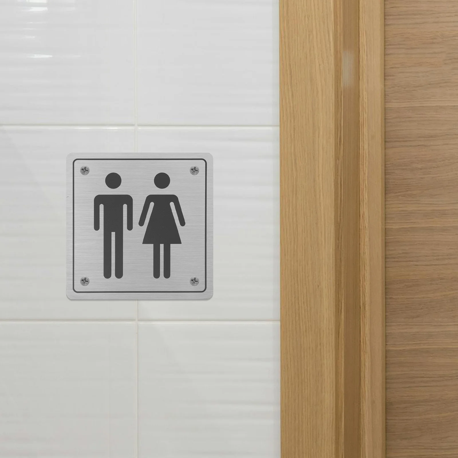 علامة مرحاض لجميع الجنس من الفولاذ المقاوم للصدأ، لمسة نهائية مصقولة للجنسين، علامة باب الحمام الحديثة للأعمال #5