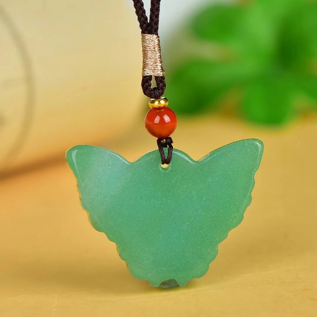 Aventurin Jade Anhänger Natur grün Stein Halskette Anhänger exquisite Frauen Schmetterling Amulett Schmuck Maskottchen Charms Schmuck