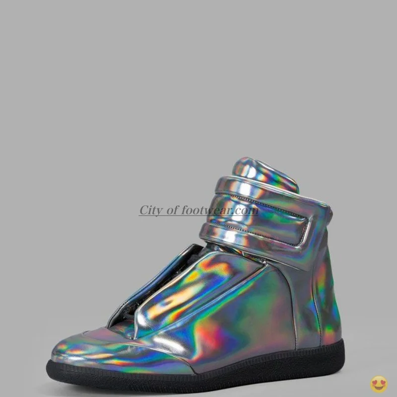 Men's metallic leather lace up comfy sneakers big size luxury designer causal dress cool sports shoes boots good quality 2026
