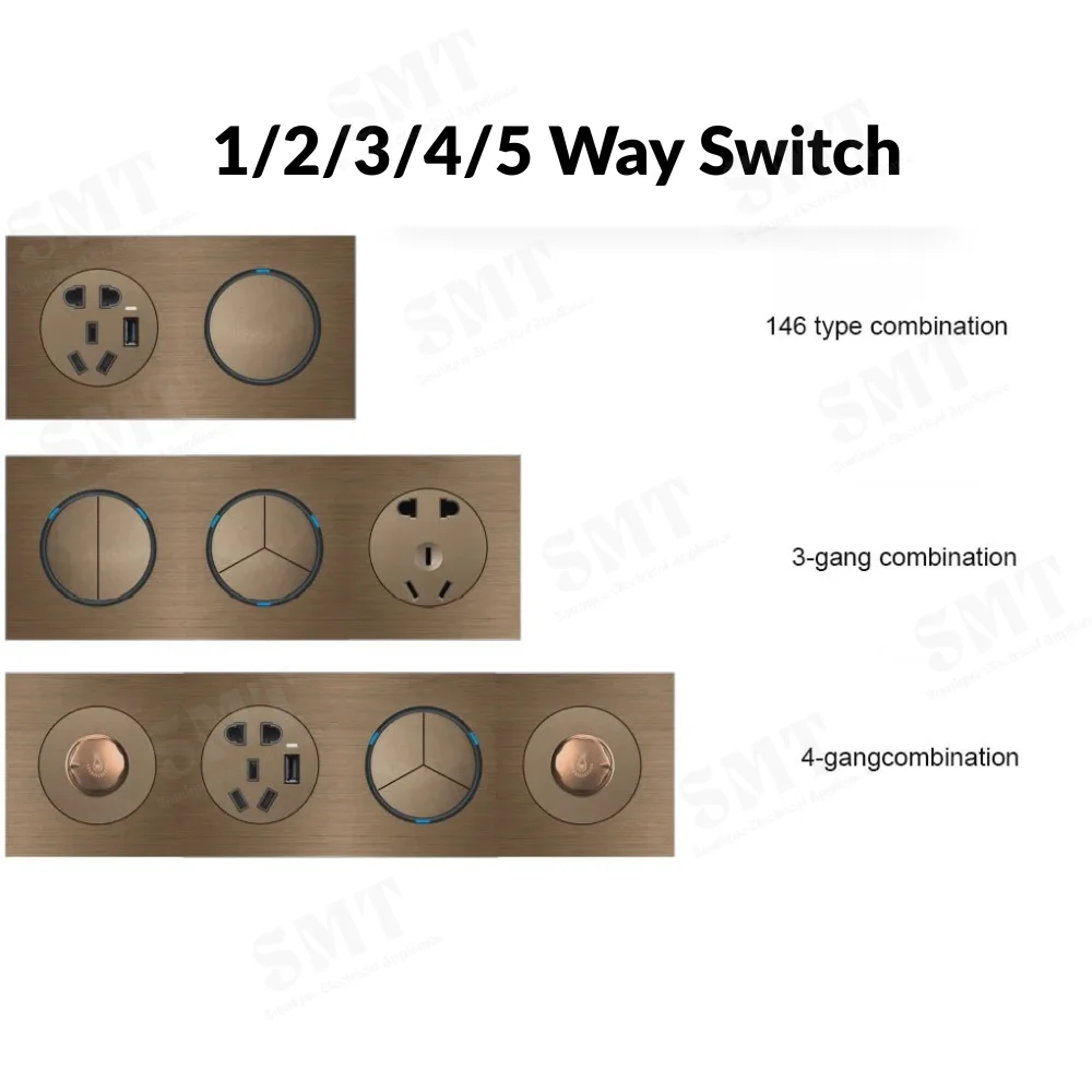 

Brushed Bronze Round Finishing Plate 1 2 3 4 5 Way Socket EU French Wall Switch Socket Dimmer with Aluminum Gold Frame Panel