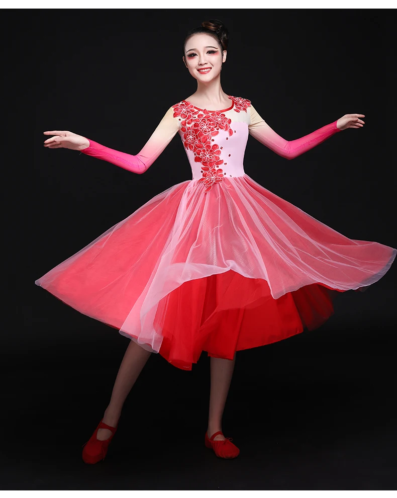 

Free Shipping Women's Long Sleeves Classical Dance Costume Adult Romantic Ballet Tutus Lyrical Dress 5 Sizes Available CD22005