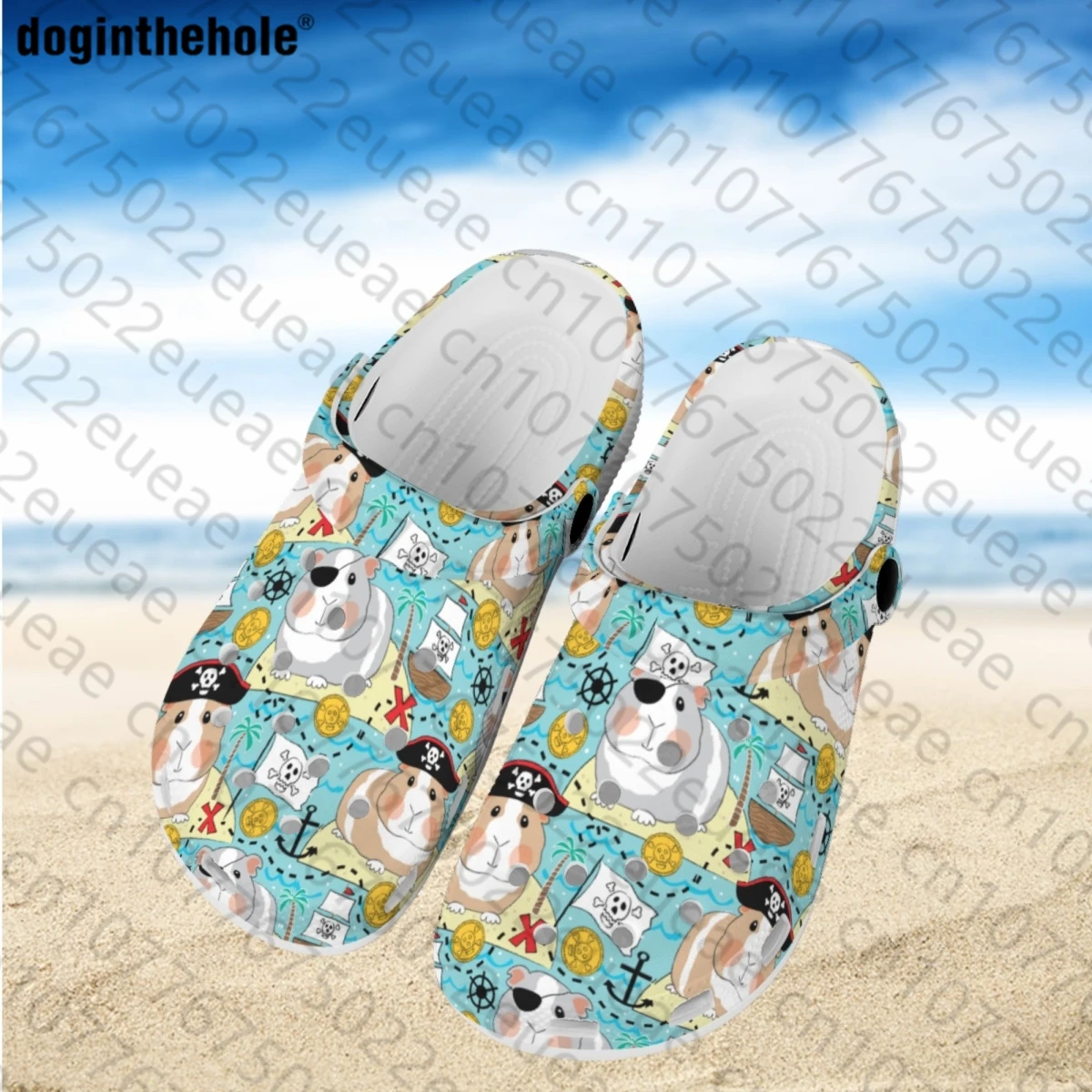 Doginthehole Women's Summer Slippers Cartoon Guinea Pig Print Clogs Summer Breathable Light Beach Sandals Men's Garden Cave Shoe