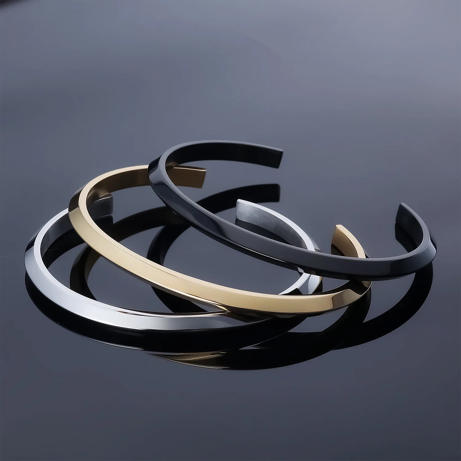 Fashionable Full Sanding Stainless Steel C-shaped Open Bracelet For Couples Popular Jewelry Non-fading Bracelet Gift