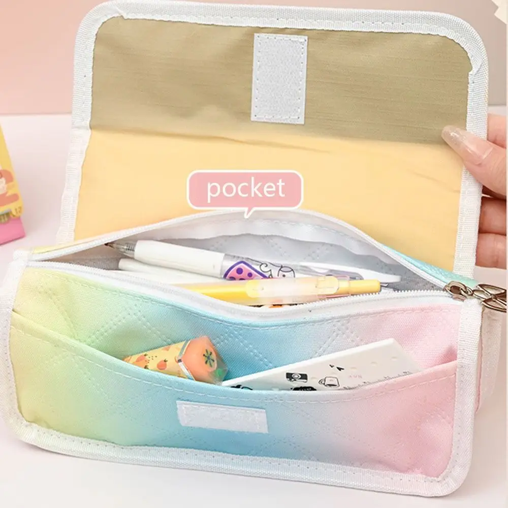 Kawaii Gradient Pencil Bag Rainbow Candy Color Anime Stationery Pouch Large Capacity Cosmetic Pouch Cartoon Pen Case Award Gifts