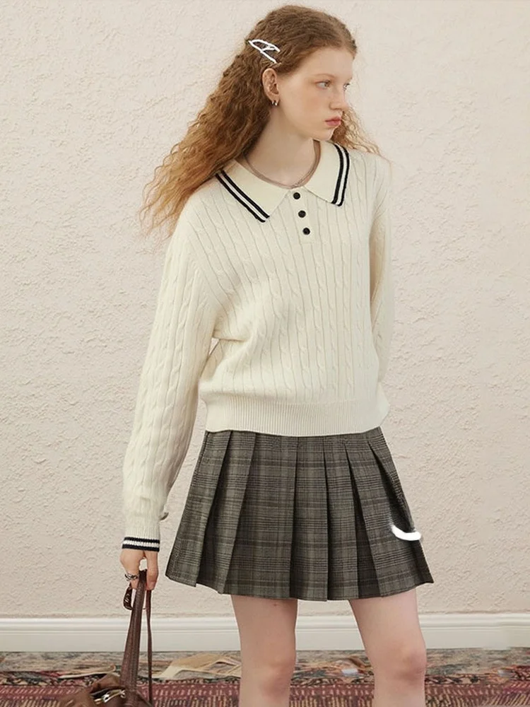 

ZhuoZhi Briti Sle Long Sve Knitted Sweater Collared Slim Fit Soft Color Blo Women's Top Breathable Comfortable Sprin...