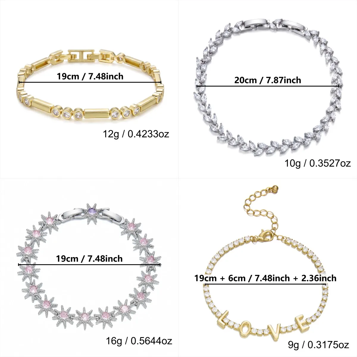 Exquisite Herz-CZ-Tennisarmbänder für Damen, mikropavébesetzt mit 5A Zirkonia, Blätter-Kettenarmbänder, Charms, stapelbarer Schmuck, Geschenke – Detail 8