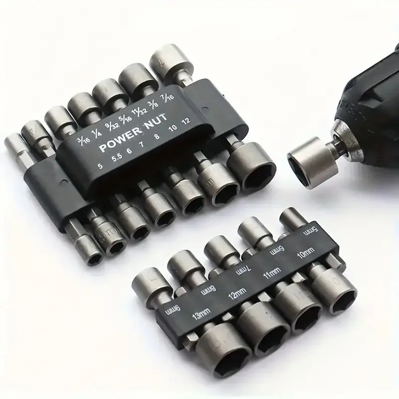 9-14 pieces/set of hexagonal socket, batch head set, nozzle nut, screwdriver set, drill bit set, tool socket image 2