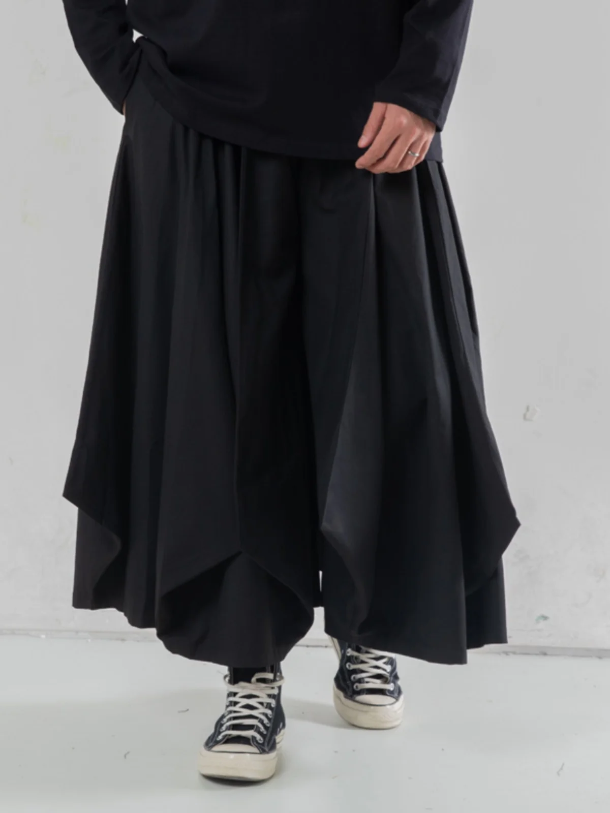 

Layered Pleated Design Pants Yamamoto Style Casual Cropped Couple Trendy Brand Dark Wide-Leg