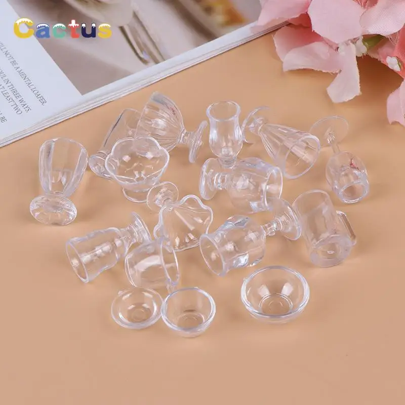 17Pcs/Set 1:12 Dollhouse Drink Cups Dish Tableware Miniatures Mini Transparent DIY Pretend Play Kitchenware Toy