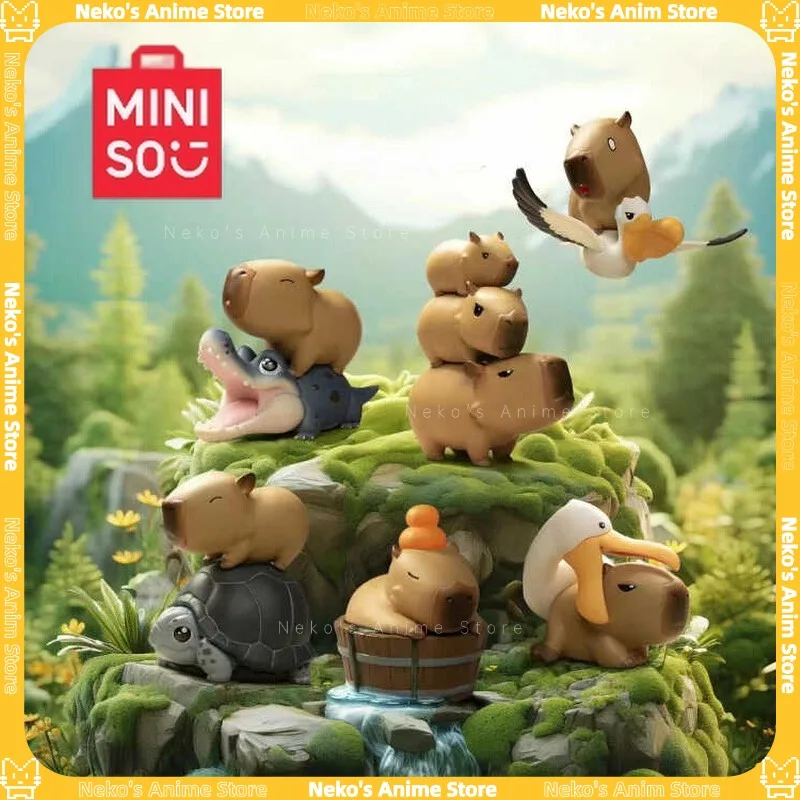 

В наличии MINISO Новое животное Планета Капибала Капибара Слепая коробка Фигурка Мультфильм Модная игрушка Настольный компьютер