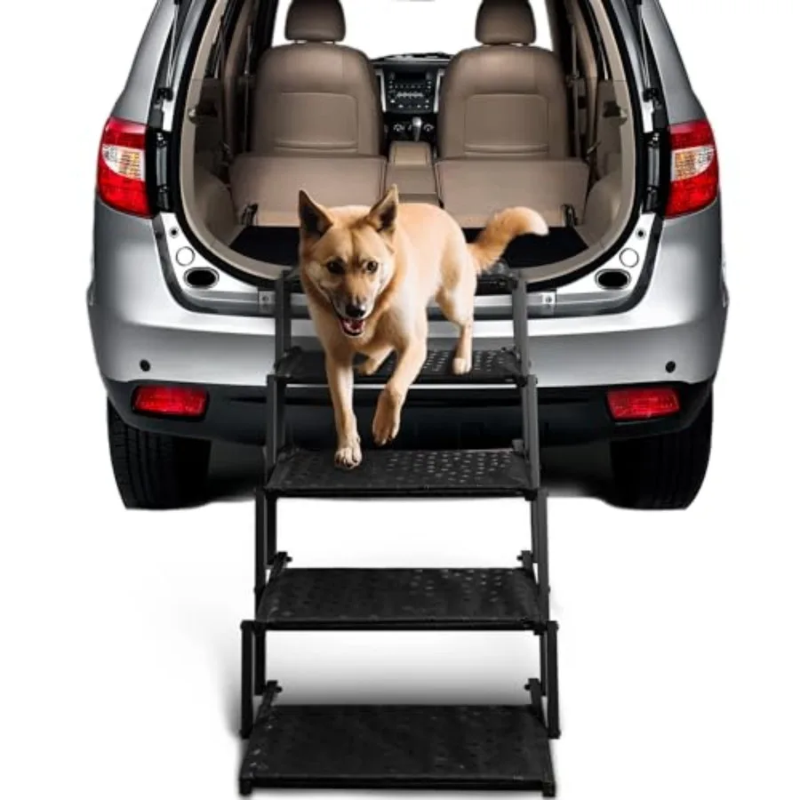 

Foldable Dog Stairs for Car - Non Slip Portable Dog Ramps for Large Dogs in Gray Support Up to 200 Lbs