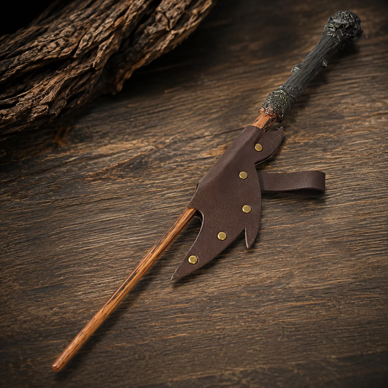 Medieval Riveted Faux Leather Magic Wand Holster,  Renaissance LARP Viking Cosplay Costume Accessory, Halloween Witch Prop