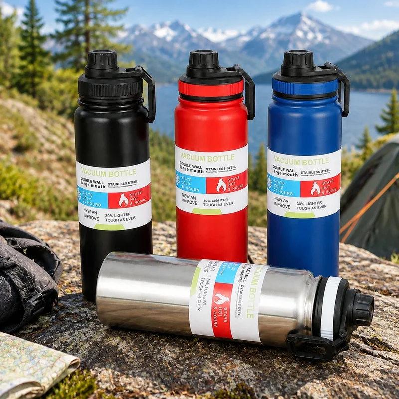 600-1000ML Stainless Steel Insulated Vacuum Bottle Thermal Mug for Sports and Car Use, Maintains Temperature of Hot and Cold