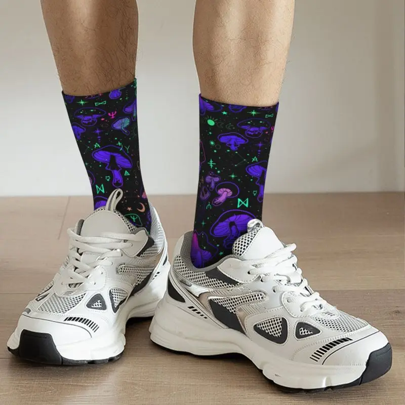 Fun Men's Psychedelic Magic Mushrooms Symbols Boho Dress Socks Unisex Warm Comfortable 3D Printing Crew Socks