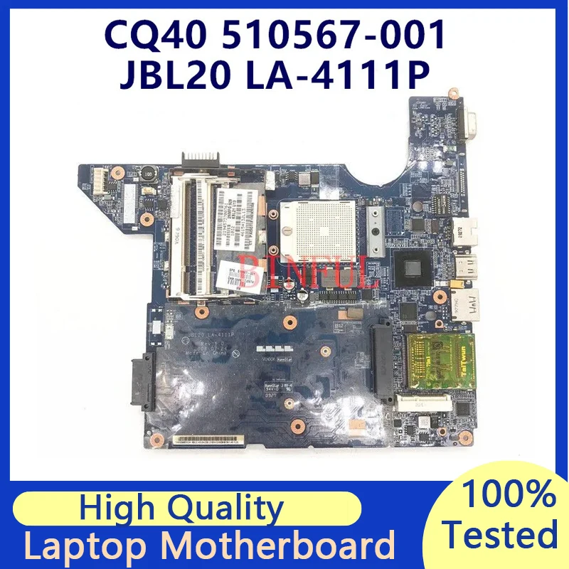 

510567-001 510567-501 510567-601 Mainboard For HP CQ40 Laptop Motherboard JBL20 LA-4111P DDR2 100% Full Tested Working Well