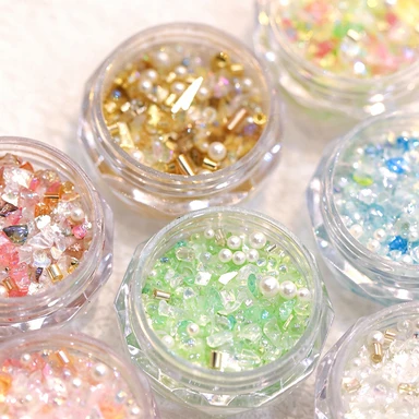 Irregular Aurora Crystal Gravel Nail Charms Mixed Pearl Rhinestones DIY Press On Nails Decor Nail Art Accessories 1Box