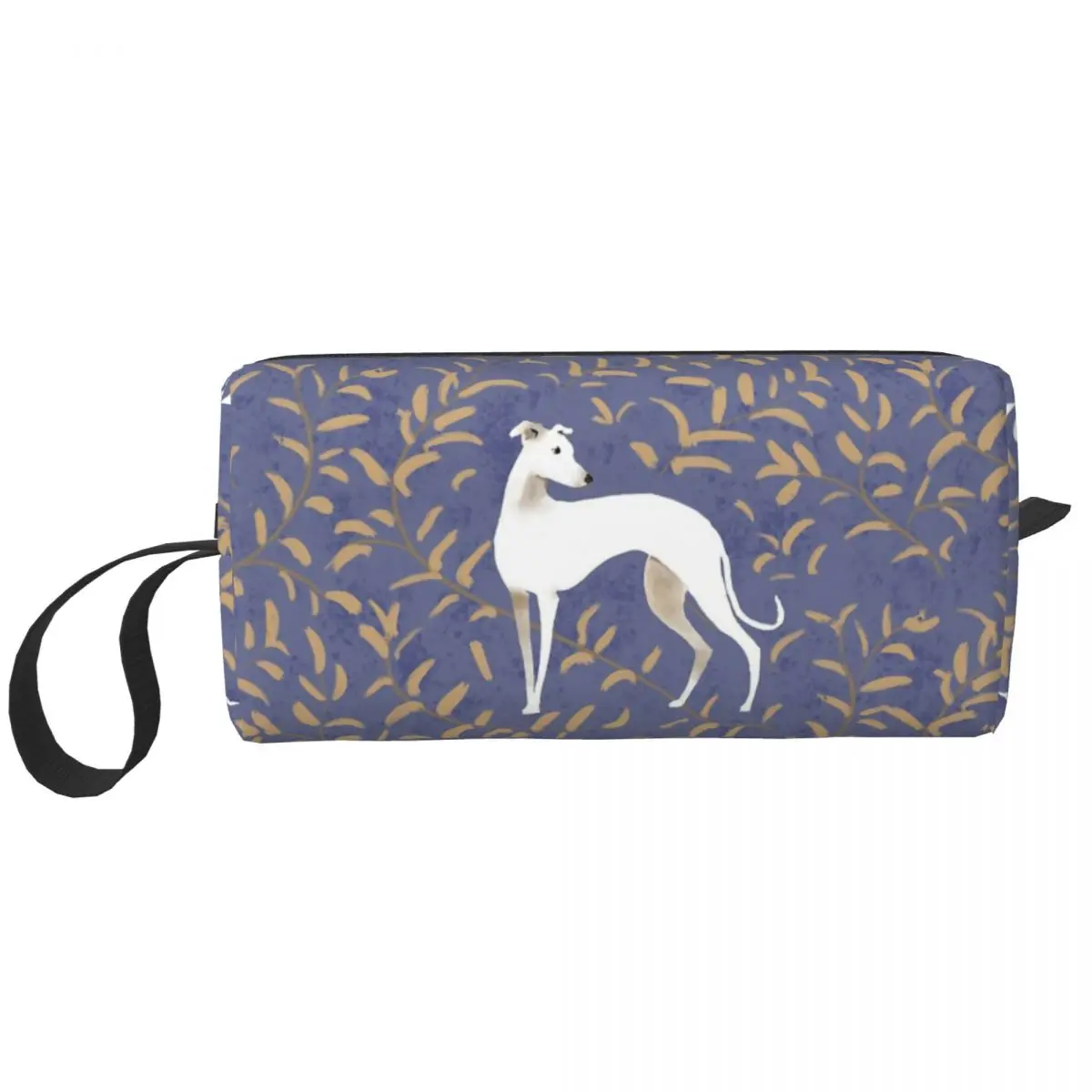 Whippet-Bolsa de maquillaje con hojas marrones para hombre y mujer, neceser de aseo para perros, Galgo, Sighthound, organizador de accesorios