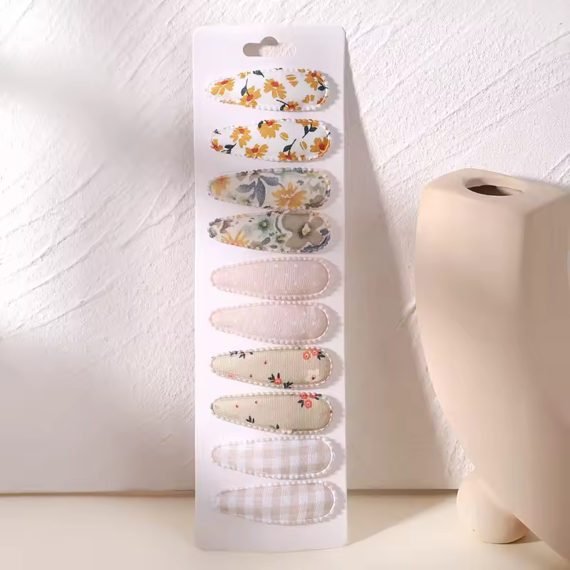 10Pcs/Lot Fresh Print Cotton Alloy Hair Clips for Kids Fabric Plaid BB Hairpins Girl Hairgripe Headwear Baby Hair Accessories - Image 26